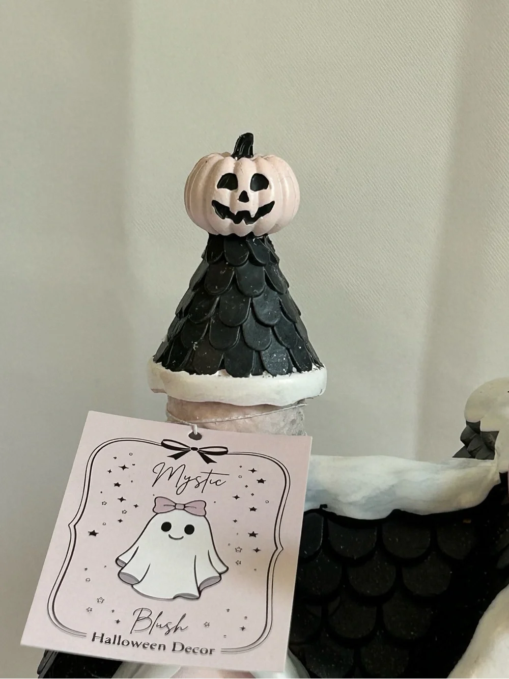 Pink and Black Halloween Haunted House Tabletop Decor 11.5” Tall NWT